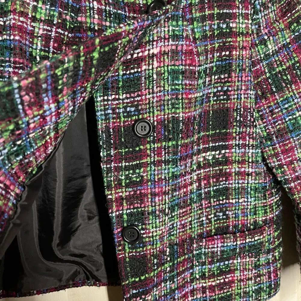 Talbots black‎ and multi color tweed blazer 3 button, size 8